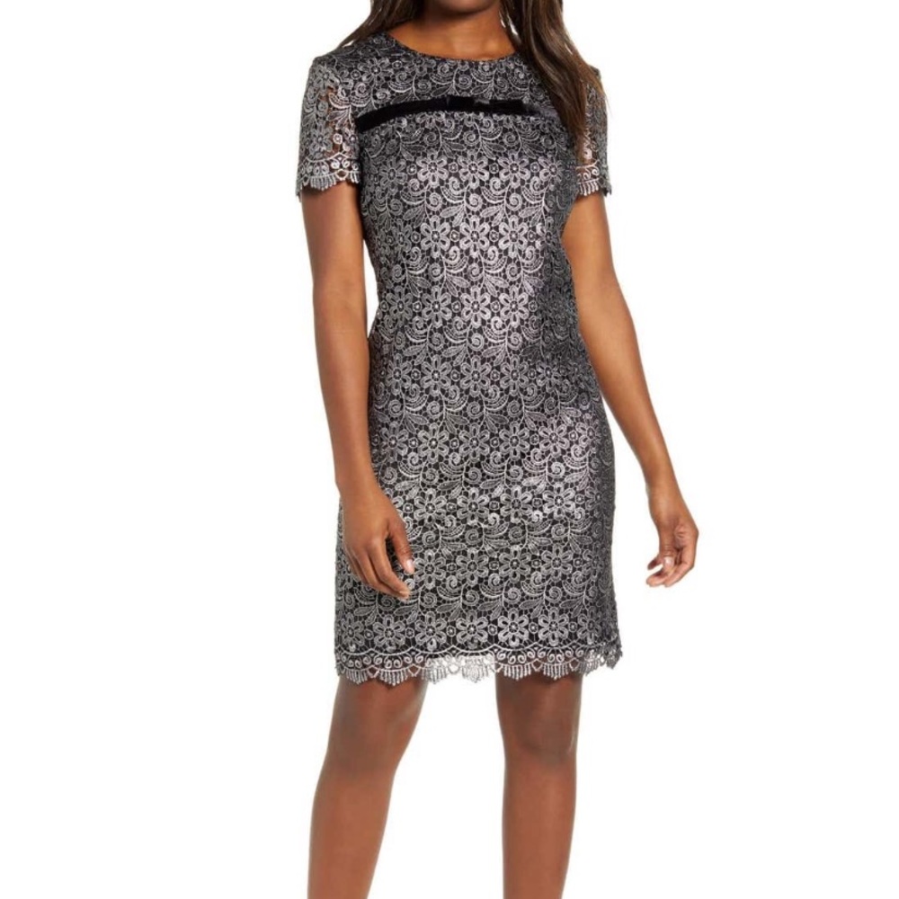 Karl Lagerfeld Paris Metallic Lace Cocktail Dress